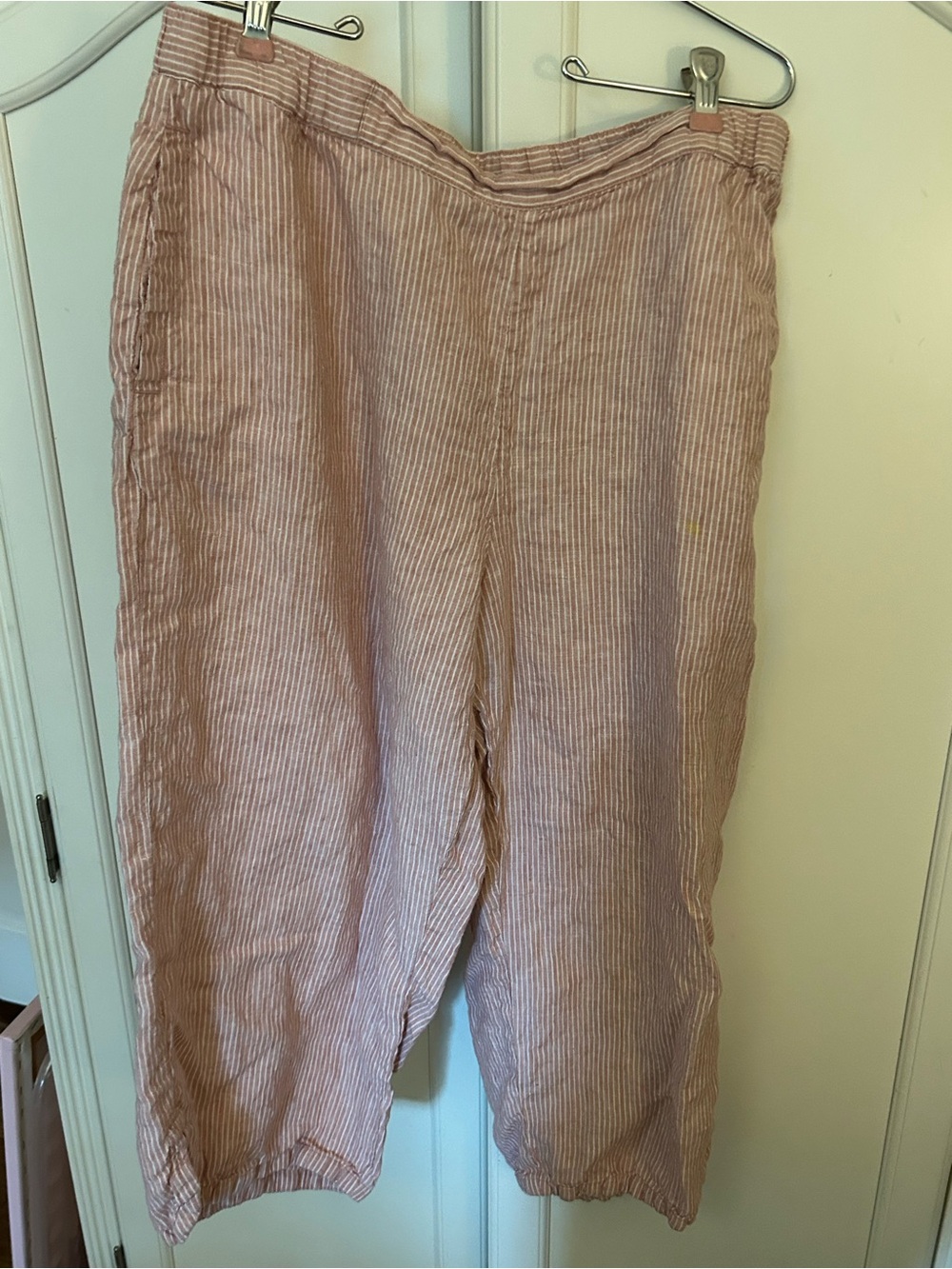 Women’s Pink Striped Linen-Blend Casual Pants